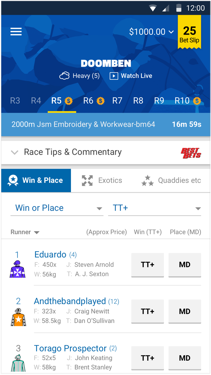 Sportsbet Android Application - Race Card